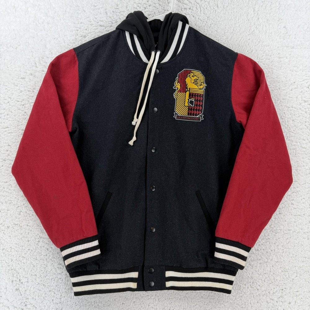 Harry Potter Mens Varsity Jacket Medium Black Red Gryffindor Snap Crest 10968309